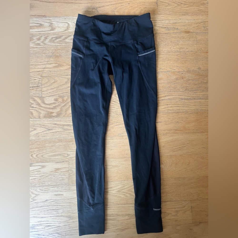 Athleta Black Performance Leggings with Reflective Logo